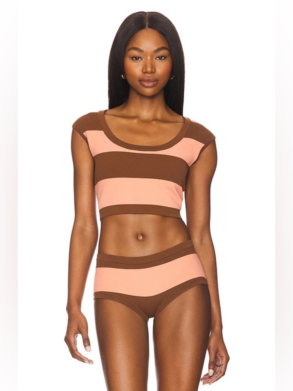 TROPIC OF C Striped Ballet Bikini Top in Pink & Tobacco